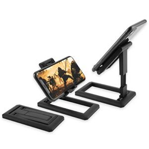tiesome foldable phone stand for desk, adjustable angle height cell phone stand for desk fully foldable mobile phone holder compatible with all mobile phones