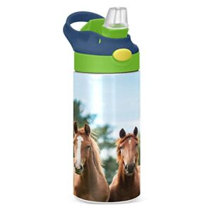 kigai cloudy tree horse kids water bottle, bpa-free vacuum insulated stainless steel water bottle with straw lid double walled leakproof flask for girls boys toddlers, 12oz