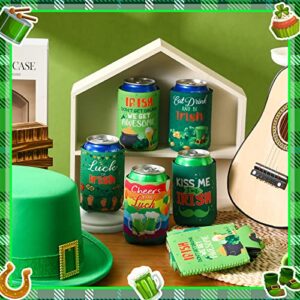 24 Pcs St. Patrick's Day Can Coolers Sleeves 8 Designs Insulated Funny Green Shamrock Irish Beverages Covers St. Paddy's Day Party Gift St. Patrick's Day Party Favor Decorations Party Supplies