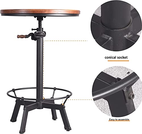 Topower Three-Piece Bar Table and Chair Set Height Adjustable Pub Table and Industrial Dining Breakfast Chair Metal Bar Stool with Wood Backrest Black (1 Table + 2 Chairs)