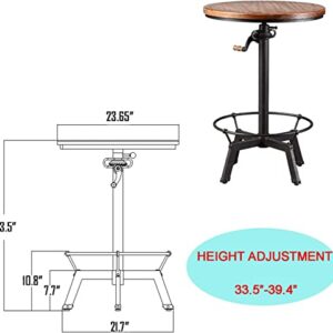 Topower Three-Piece Bar Table and Chair Set Height Adjustable Pub Table and Industrial Dining Breakfast Chair Metal Bar Stool with Wood Backrest Black (1 Table + 2 Chairs)