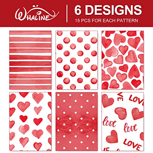 Whaline 90 Sheets Valentine's Day Tissue Paper Red Hearts Love Dots Gift Wrapping Paper Watercolor Sweet Love Decorative Art Paper for Wedding Anniversary Birthday DIY Crafts Gifts Decor Supplies