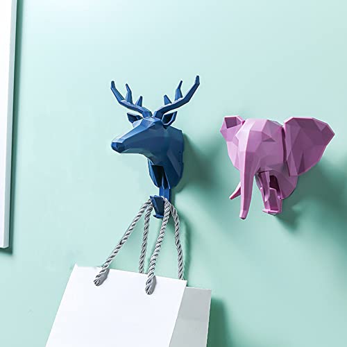 Adhesive Wall Hooks Animals Head Utility Hook Heavy Duty Wall Hangers for Towel Keys Bags Decorative Deer & Elephant Hook for Backpack Hat Scarf Belt Storage Hooks for Kitchen Bathroom Porch, 2 Pcs