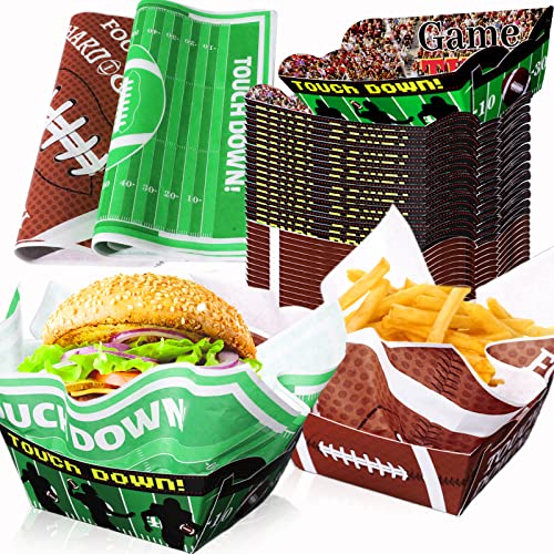 100 Pieces Football Py Supplies Football Food Paper Trays Serving Disposable and Football Deli Sheets Rugby Football Grease Resistant Liner for Football Game Day Birthday Tailgate Party Supplies