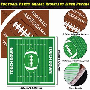 100 Pieces Football Py Supplies Football Food Paper Trays Serving Disposable and Football Deli Sheets Rugby Football Grease Resistant Liner for Football Game Day Birthday Tailgate Party Supplies