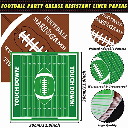 100 Pieces Football Py Supplies Football Food Paper Trays Serving Disposable and Football Deli Sheets Rugby Football Grease Resistant Liner for Football Game Day Birthday Tailgate Party Supplies