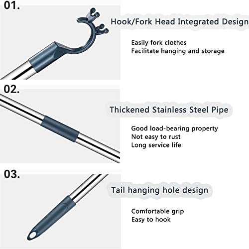 Retractable Long Pole with Hook Telescoping Closet Pole 33"-56" Adjustable Christmas Light Reaching Pole Extendable Reach Stick Clothing Hanger Pole for High Area, Shelf, Closet Top (Blue)