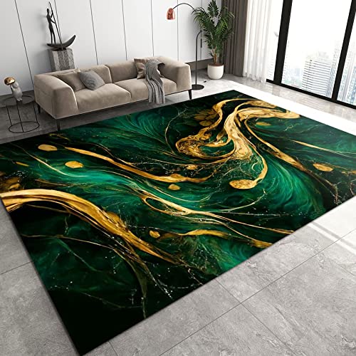 WJJFA Green Gold Ink Area Rug, Abstract Decorative Living Room Rug, Dining Room Rug Soft Washable Comfortable for Dormitory Apartment Balcony Sofa-5ft×8ft