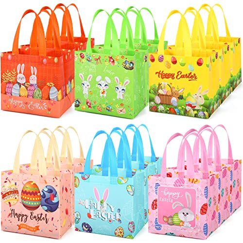 STYPOP Easter Gift Bags 18 Pack Reusable Easter Basket for Kids Non-woven Easter Bags with Handles Personalized Treat Bags Easter Bunny Egg Gnome Party Bags for Egg Hunt Games Easter Candy Bags