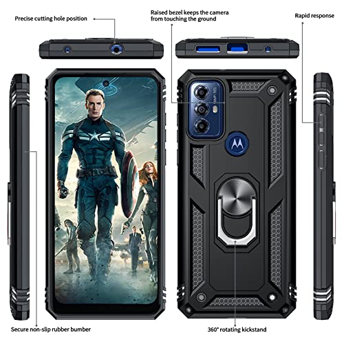 LeYi for Moto G Play 2023 Phone Case, Motorola G Play Case with 2 Pcs Screen Protector and Metal Kickstand, [Military-Grade] Heavy Duty Protective Case with Magnetic Stand for Moto G Play 2023, Black