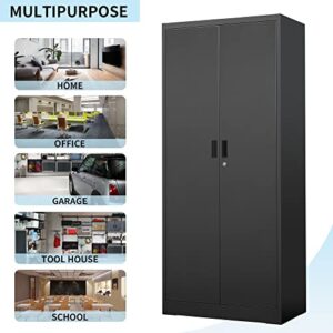 Wanfu Metal Storage Cabinet with Locking Doors and Adjustable Shelves, 71” Tall Steel Storage Cabinets for Garage, Home Office, Pantry(Black)