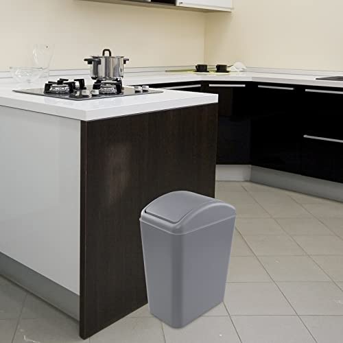 Wekioger 4.2 Gallon/16 Liter Swing-top Lid Garbage Can, Grey Plastic Kitchen Trash Bin, 1 Pack