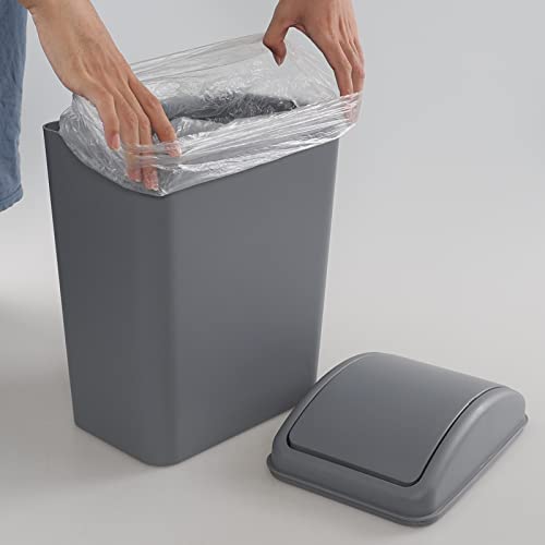 Wekioger 4.2 Gallon/16 Liter Swing-top Lid Garbage Can, Grey Plastic Kitchen Trash Bin, 1 Pack