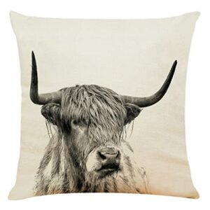 diob highland cow decoration throw pillow cover，18 x 18 inch cow linen cushion farmhouse home decoration throw pillows for home couch sofa bedroom office car (18 * 18 inch)