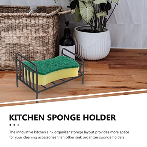 Cabilock Kitchen Accessories Kitchen Sink Sponge Holder Iron Bed Shaped Sponge Holder Countertop Soap Rack Drainer Sink Towel Holder for Farmhouse Home Kitchen Desktop Kitchen Organization