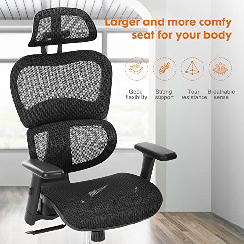 Ergonomic Office Chair,Large High Back Office Chairs Ergo3D Rolling Desk Chair with 4D Adjustable Armrest,3D Lumbar Support,Adjustable Headrest,Breathable Mesh Computer Gaming Executive Swivel Chairs