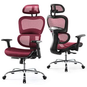 ergonomic office chair,large high back office chairs ergo3d rolling desk chair with 4d adjustable armrest,3d lumbar support,adjustable headrest,breathable mesh computer gaming executive swivel chairs