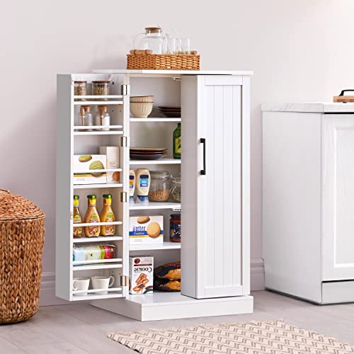 Yaheetech Kitchen Pantry Storage Cabinet, 41" Pantry Cabinets with Doors and 6 Adjustable Shelves, Freestanding Pantry Cupboard for Kitchen, Dinning Room, Living Room, Small Place, White