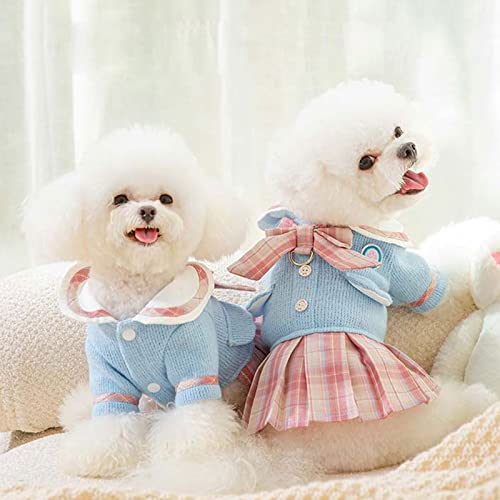 Small Dog Sweater Girl Autumn and Winter Dog College Wind Student Traction Skirt Cat Sweater Skirt Warm Sweater Pet Clothes Warm Pet Vest Dress Princess Dress Dog Jacket for Large Dogs Female