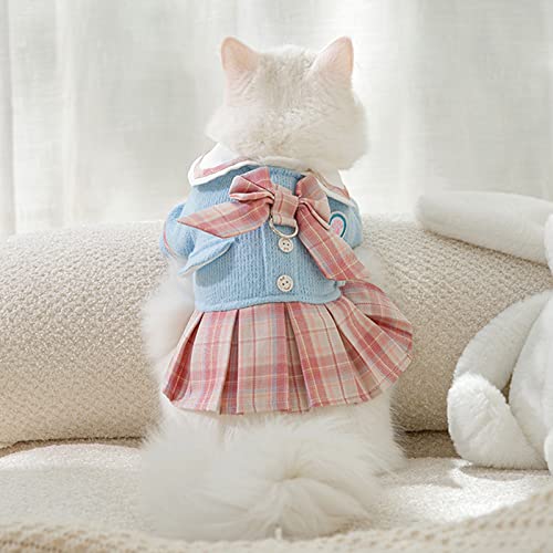 Small Dog Sweater Girl Autumn and Winter Dog College Wind Student Traction Skirt Cat Sweater Skirt Warm Sweater Pet Clothes Warm Pet Vest Dress Princess Dress Dog Jacket for Large Dogs Female