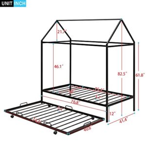 Merax Twin Kids Day Bed House Shaped Low Beds, Wood Platform Bed Frame for Girls, Boys, No Box Spring Needed, Easy Assemble (Twin,Black