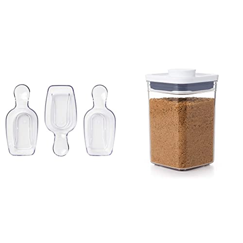 OXO Good Grips POP Container Accessories 3-Piece Scoop Set & Good Grips POP Container - Airtight Food Storage - 1.1 Qt for Brown Sugar and More,Transparent