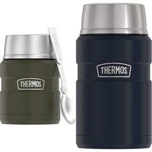 thermos stainless king vacuum-insulated food jar with spoon, 16 ounce, army green & stainless king vacuum-insulated food jar, 24 ounce, midnight blue