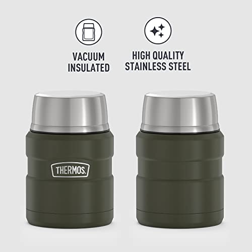 THERMOS Stainless King Vacuum-Insulated Food Jar with Spoon, 16 Ounce, Army Green & Stainless King Vacuum-Insulated Food Jar, 24 Ounce, Midnight Blue