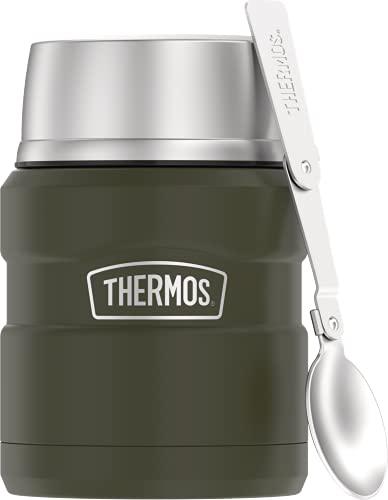 THERMOS Stainless King Vacuum-Insulated Food Jar with Spoon, 16 Ounce, Army Green & Stainless King Vacuum-Insulated Food Jar, 24 Ounce, Midnight Blue