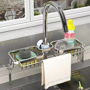 Barvita Sink Caddy Faucet Sponge holderkitchen Sink Organizer Kitchen Gadgets Kitchen Sink Caddy Bathroom Organizer Kitchen Sink Caddy to Kitchen, Bathroom (Silver)