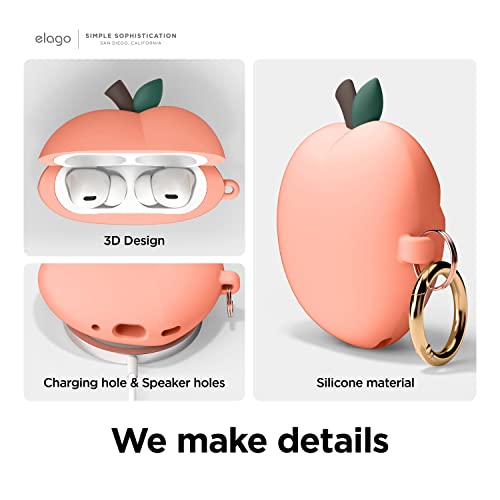elago Compatible with AirPods Pro 2 Case, Peach 3D Design Case Compatible with AirPods Pro 2nd Generation, Keychain Included