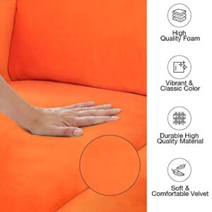 AVZEAR Upholstered Velvet 3-Seat Sofa, Apartment Sofa Sectional Sofa 3 Seater Solid Wood Legs Sofa Couches Bedroom Sofas Mid Century Modern Sofa Couch for Living Room (Orange)