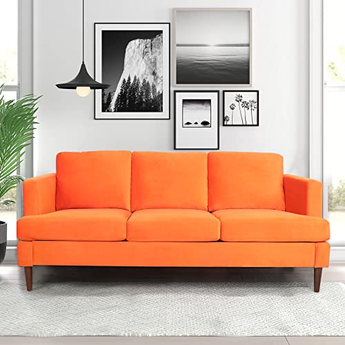 AVZEAR Upholstered Velvet 3-Seat Sofa, Apartment Sofa Sectional Sofa 3 Seater Solid Wood Legs Sofa Couches Bedroom Sofas Mid Century Modern Sofa Couch for Living Room (Orange)