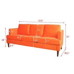 AVZEAR Upholstered Velvet 3-Seat Sofa, Apartment Sofa Sectional Sofa 3 Seater Solid Wood Legs Sofa Couches Bedroom Sofas Mid Century Modern Sofa Couch for Living Room (Orange)