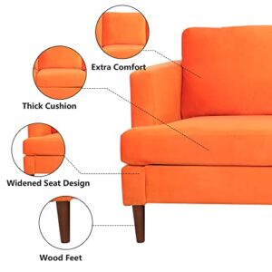 AVZEAR Upholstered Velvet 3-Seat Sofa, Apartment Sofa Sectional Sofa 3 Seater Solid Wood Legs Sofa Couches Bedroom Sofas Mid Century Modern Sofa Couch for Living Room (Orange)