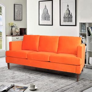 AVZEAR Upholstered Velvet 3-Seat Sofa, Apartment Sofa Sectional Sofa 3 Seater Solid Wood Legs Sofa Couches Bedroom Sofas Mid Century Modern Sofa Couch for Living Room (Orange)