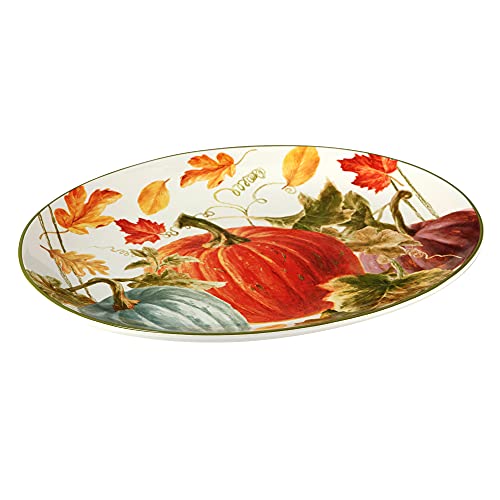 Certified International Autumn Harvest 11" Dinner Plates. Set of 4, Multicolor & Autumn Harvest Oval Platter, 16" x 12", Multicolor