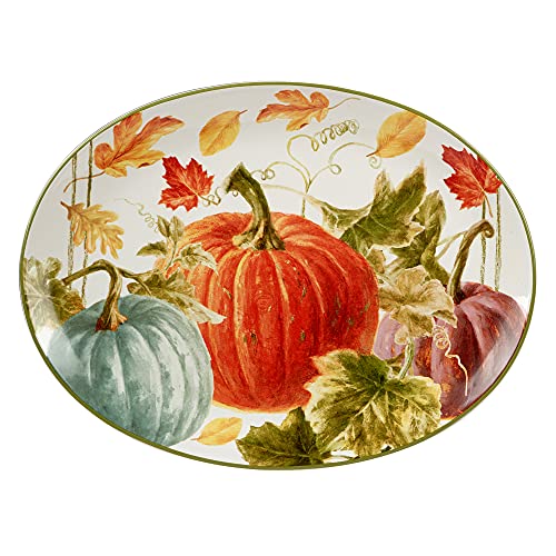 Certified International Autumn Harvest 11" Dinner Plates. Set of 4, Multicolor & Autumn Harvest Oval Platter, 16" x 12", Multicolor