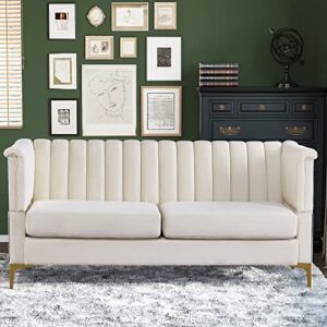 win force 70" beige white velvet loveseat sofa couch for living room, cream mid century modern loveseats for small space, 3 seater upholstered small sofa love seats furniture for bedroom, apartment