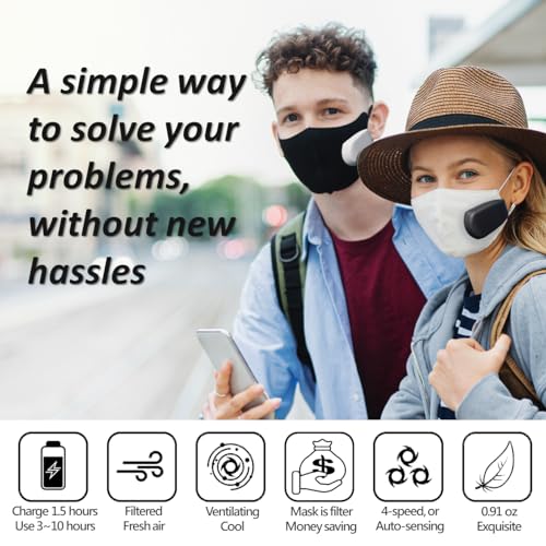 PuriCurrent-Smart, Breathe easy and ventilating by extra air, when wearing face mask or respirator. Auto-detect and regulate humidity by this Mask Fan & Personal Purifier, for more efficient (Gray)