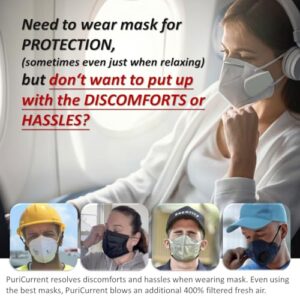 PuriCurrent-Smart, Breathe easy and ventilating by extra air, when wearing face mask or respirator. Auto-detect and regulate humidity by this Mask Fan & Personal Purifier, for more efficient (Gray)