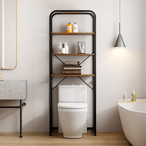 sogesfurniture Over The Toilet Storage, 4 Tier Freestanding Bathroom Organizer, 68’’ Tall Multifunctional Toilet Rack, Compact Bathroom Shelf, Washroom Storage Rack, Rustic Brown