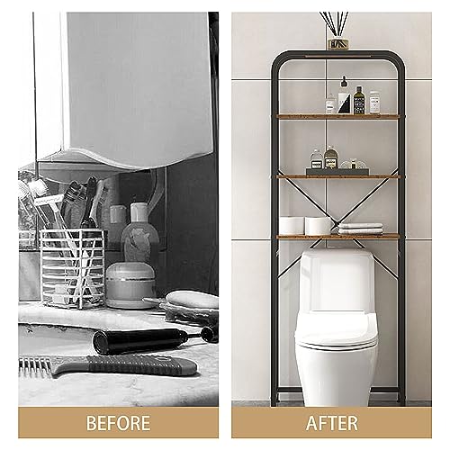 sogesfurniture Over The Toilet Storage, 4 Tier Freestanding Bathroom Organizer, 68’’ Tall Multifunctional Toilet Rack, Compact Bathroom Shelf, Washroom Storage Rack, Rustic Brown