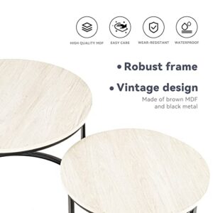 Miereirl Round Nesting Coffee Table Set 2 for Living Room Bedroom Office Side End Tables Sturdy Metal Frame and Faux Marble Table Top White Grey