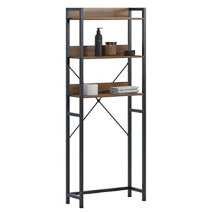 sogesfurniture Over Toilet Bathroom Organizer, 3-Tier Metal Freestanding Bathroom Organizer with Shelves, Multifunctional Toilet Rack, Freestanding Bathroom Space Saver, Walnut