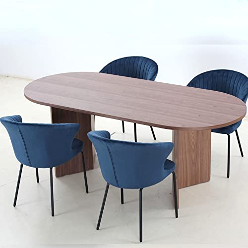 LKTART 78''Walnut Wood Dining Table Brown Wooden Legs Large Modern Table for 4-8 Person Kitchen Dinning Room Offine Meeting Room