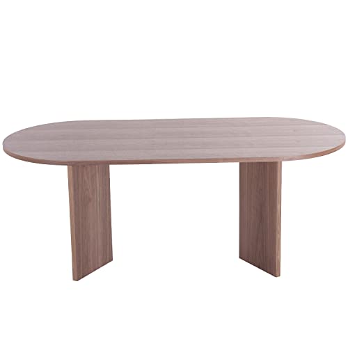 LKTART 78''Walnut Wood Dining Table Brown Wooden Legs Large Modern Table for 4-8 Person Kitchen Dinning Room Offine Meeting Room