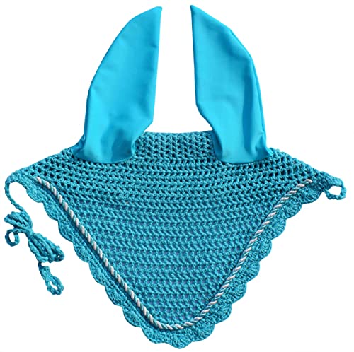 Horse Ear Bonnet Breathable Crochet Bonnet Fly Viel Mask Hood with Lycra Ear Covers Full (Teal)