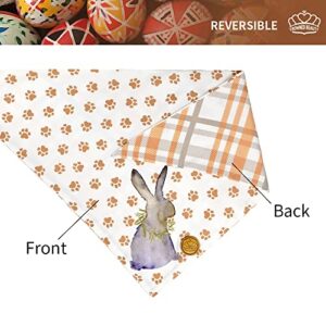 Crowned Beauty Easter Dog Bandanas Large 2 Pack, Paws Set, Bunnies Carrots Adjustable Triangle Holiday Plaid Reversible Scarves for Medium Large Extra Large Dogs Pets