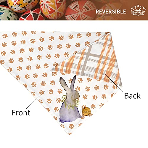 Crowned Beauty Easter Dog Bandanas Large 2 Pack, Paws Set, Bunnies Carrots Adjustable Triangle Holiday Plaid Reversible Scarves for Medium Large Extra Large Dogs Pets